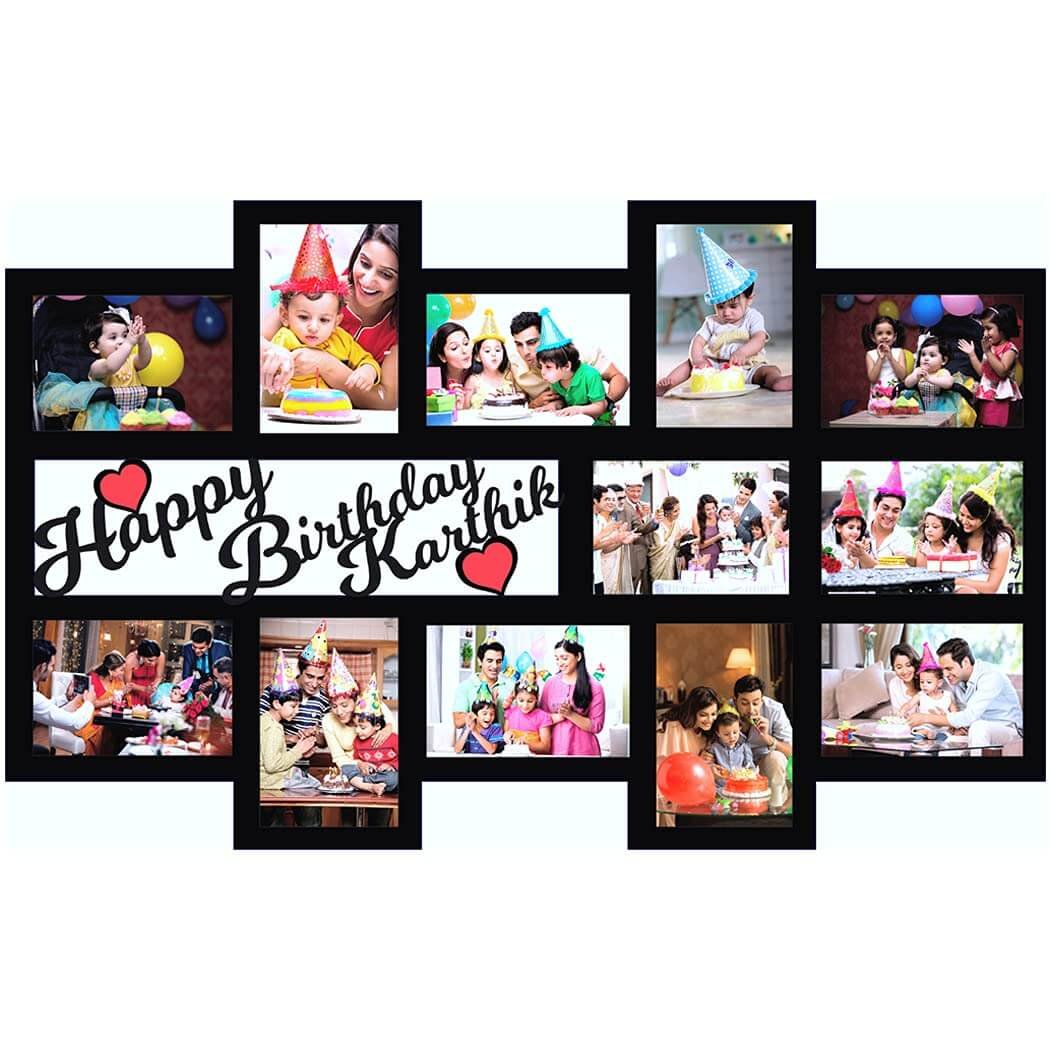 Happy Birthday Your Name & Images Customized Collage Photo Frame | Personalized With 12 Pictures And Texts | Best Gift For Kids, Sister, Brother, Husband, Wife, Friend, Mom And Dad